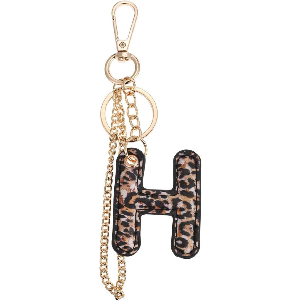 Leopard Letter Keychain for Women, PU leather Initial Letter Keyring Keychain Accessories Purse Handbags Charm