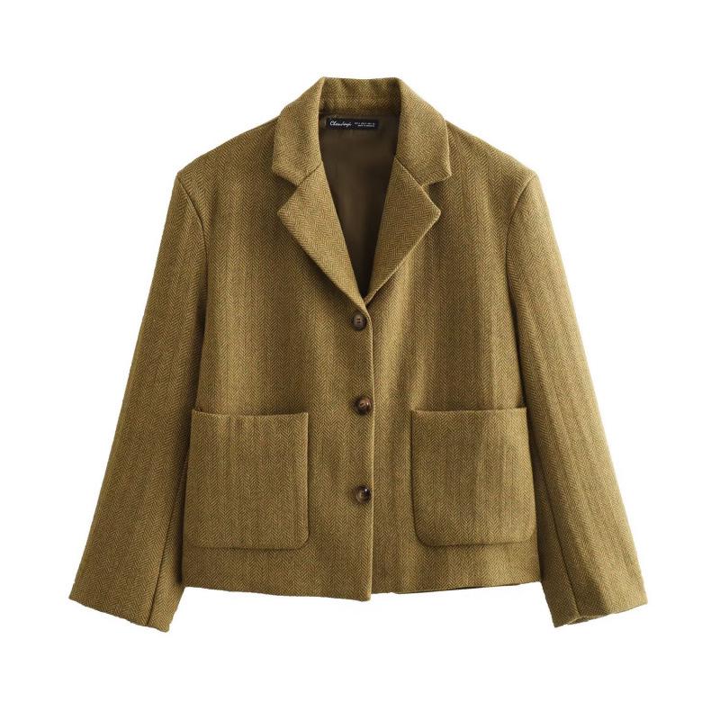 

European & American Women s Spring Street Fashion Pocket Jacket Medium