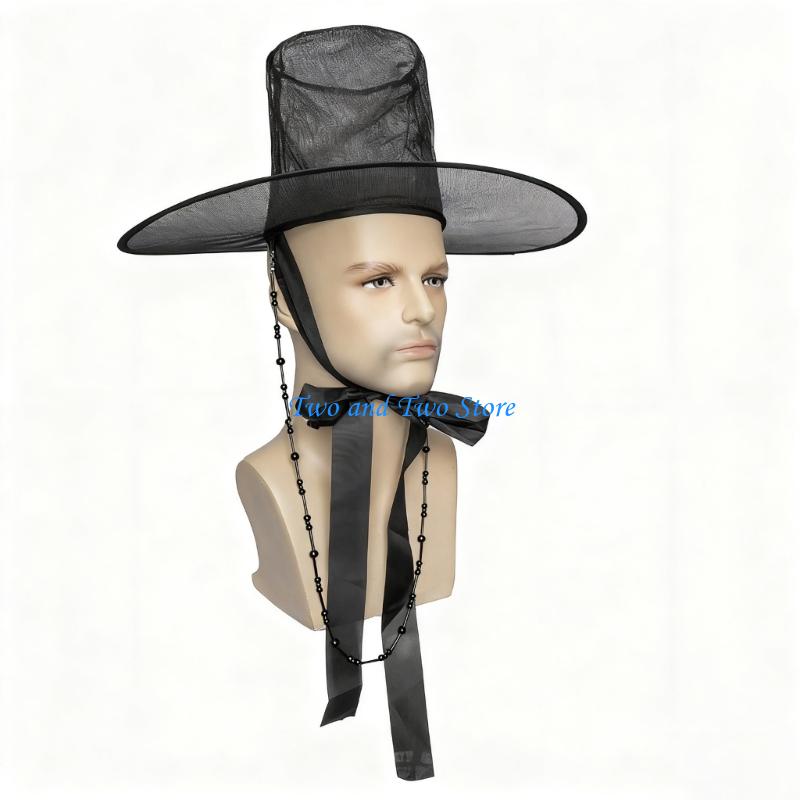 HX6F Traditional Korean Hat for Adult Teens Breathable Fabric Adjustable Boys Same Styles Hat for Dance Event Dressingup
