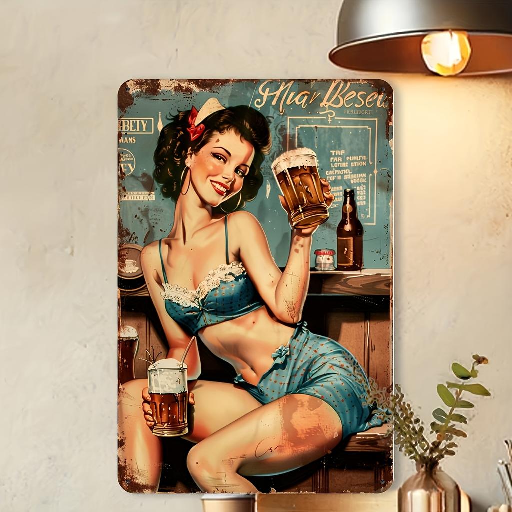 Vintage Pin-Up Metal Tin Sign - Retro Iron Wall Art Decor for Use - For Home Decor,Perfect Gift for Homeowners & Collectors