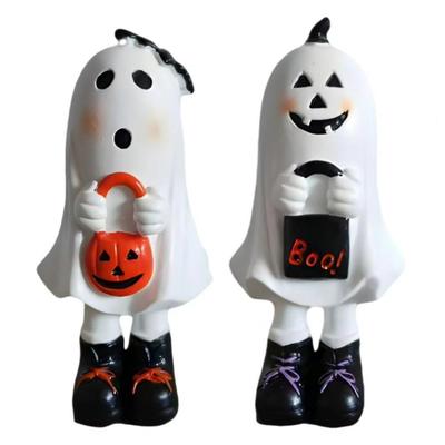 Halloween Themed Resin Ghost Figurine Handicraft Model Cartoon Standing Ghost Ornament Funny Doll Collectible