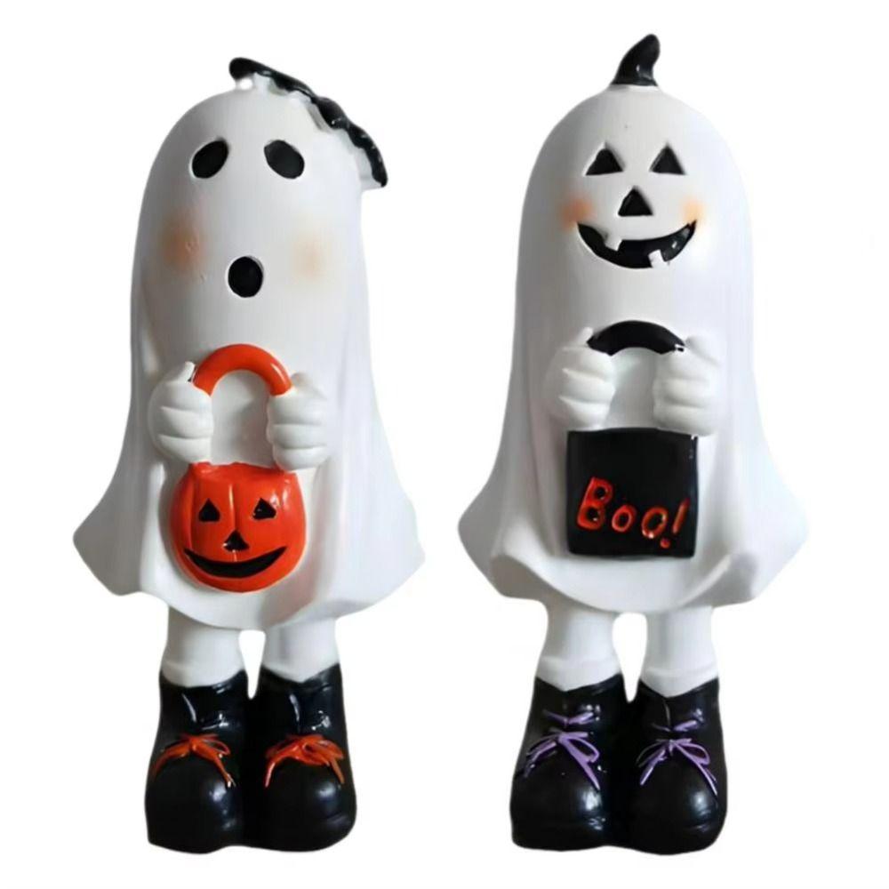 Halloween Themed Resin Ghost Figurine Handicraft Model Cartoon Standing Ghost Ornament Funny Doll Collectible