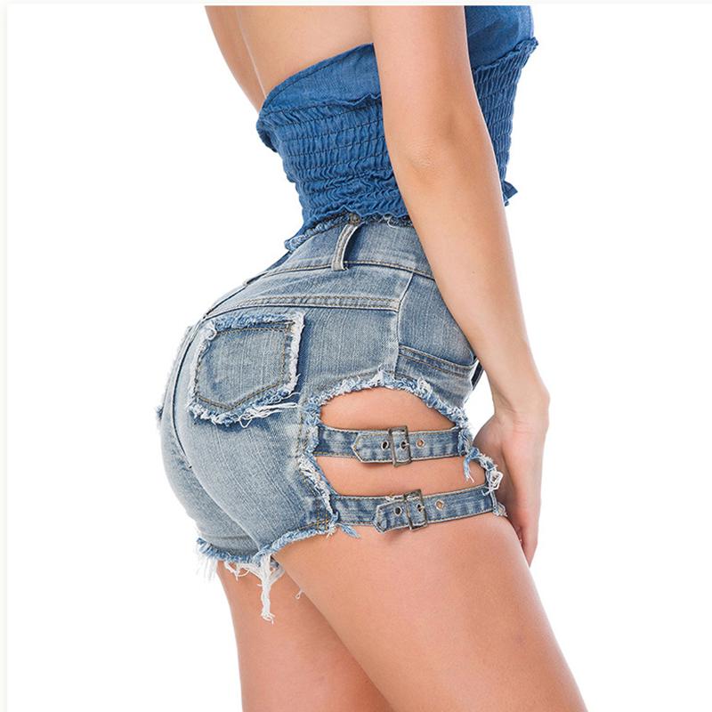 Nye Sommer Nattklubb Dame Høyt Liv Denim Shorts med Bokstaver, Ripped Slim Fit Jeans