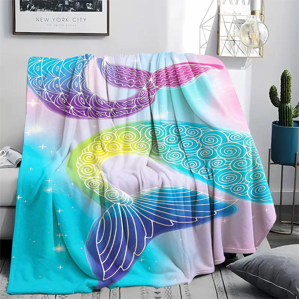 1Pc Mermaid Tail Print Flannel Blanket, High quality Comfortable for All Seasons, Home Decor, Warmth and Comfort, Perfect for Christmas Gifts