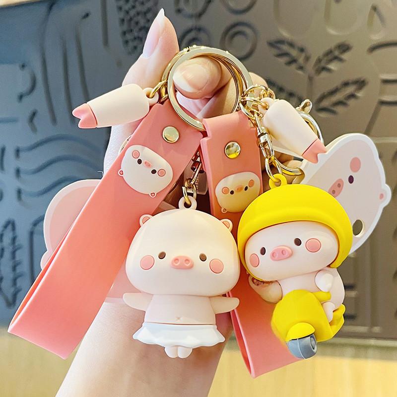 Authentic Cute Piggy Plush Doll Keychain Adorable Pvc Key Ring For Cars Birthdays