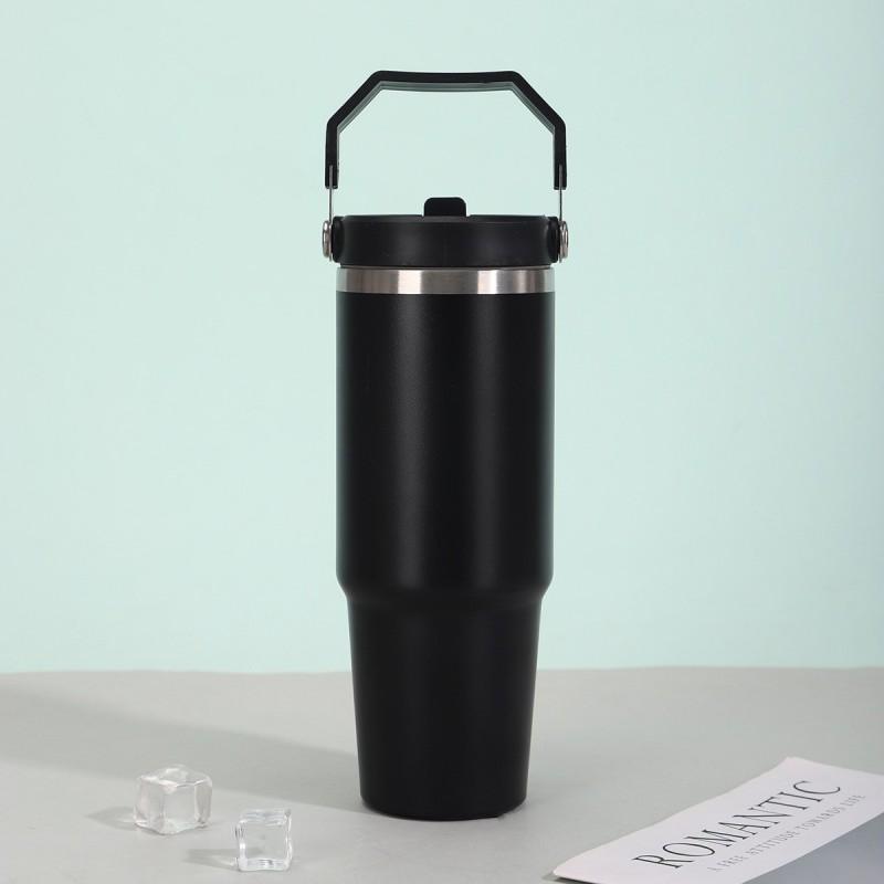 30oz Stainless Steel Travel Mug With Handle Straw Lid Vacuum Insulated Water Bottle Car Office Gym