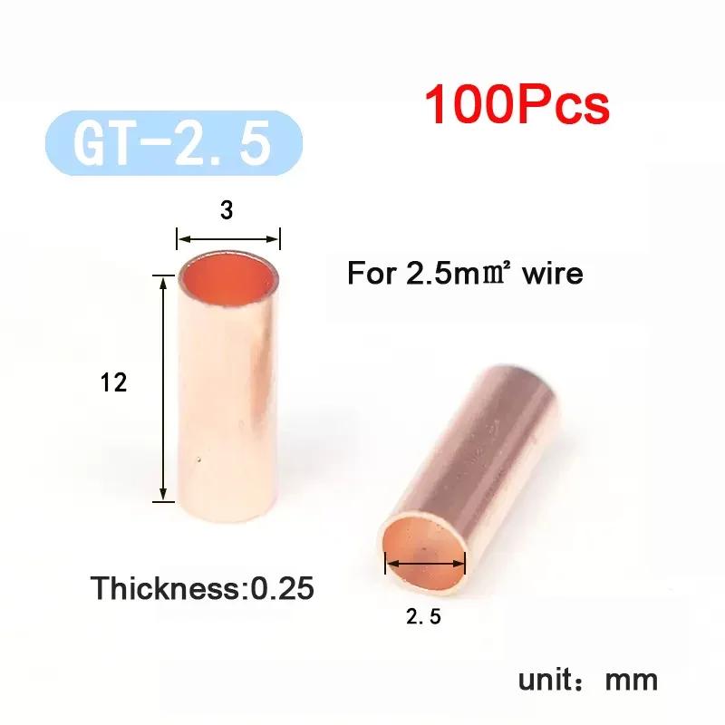 100 ks Red Copper Spojovací trubka Spojka vodiče Malá trubice Ochranná objímka Lisovací svorka Rychlospojka GT-1.5/2.5/3/4/5/6/8mm