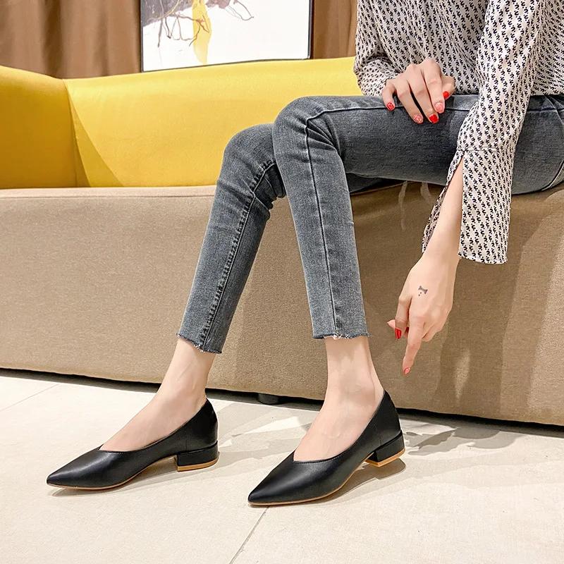 Fashion Trendy Minimalist Women's Shoes 2024 New Soft Leather Breathable Shallow Mouth Pointed High Heels Wear-resistant Women's Shoes