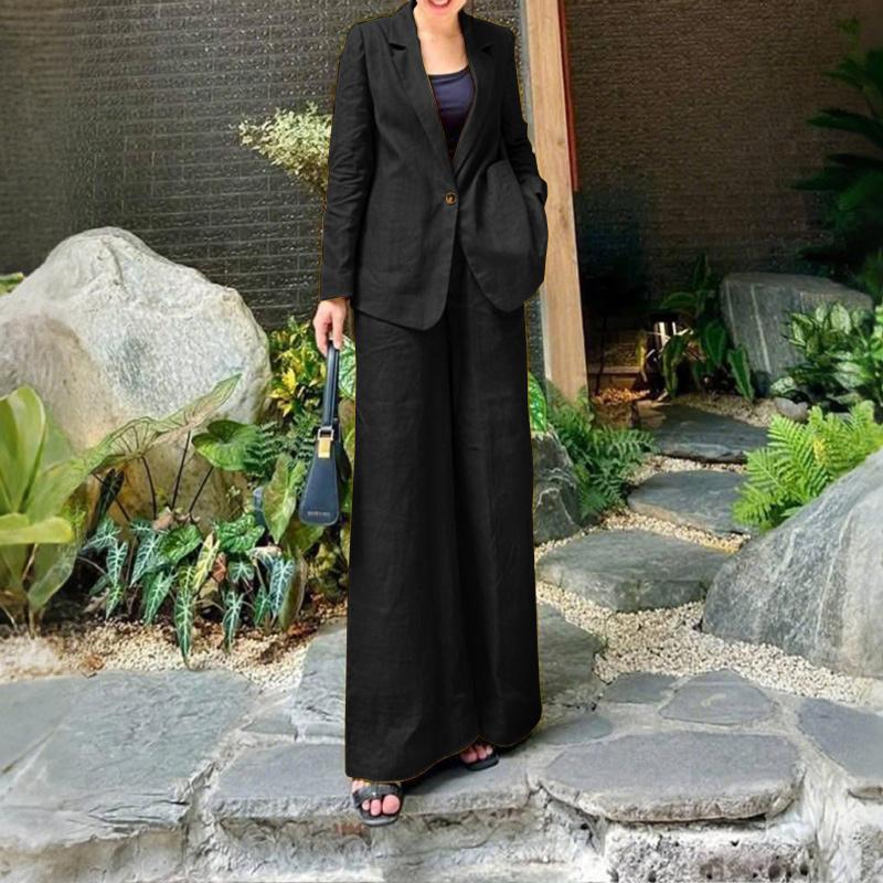 ZANZEA Women Long Sleeve Thin Blazer and Pants Casual Two Piece Suit Sets