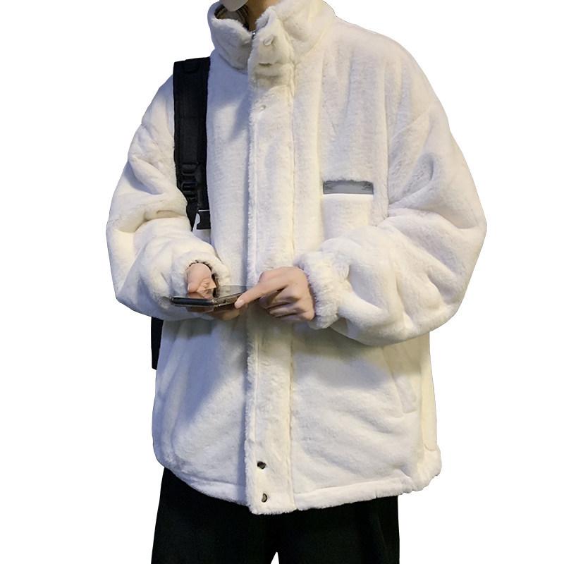 Men's Trendy Fleece-Lined Cotton Jacket - Double-Sided, Thick, and Stylish with Stand Collar & Lamb Wool - Loose Street Style Winter Coat