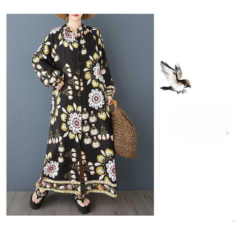 Women's Retro Single Breasted Long Shirt Shirt Dress