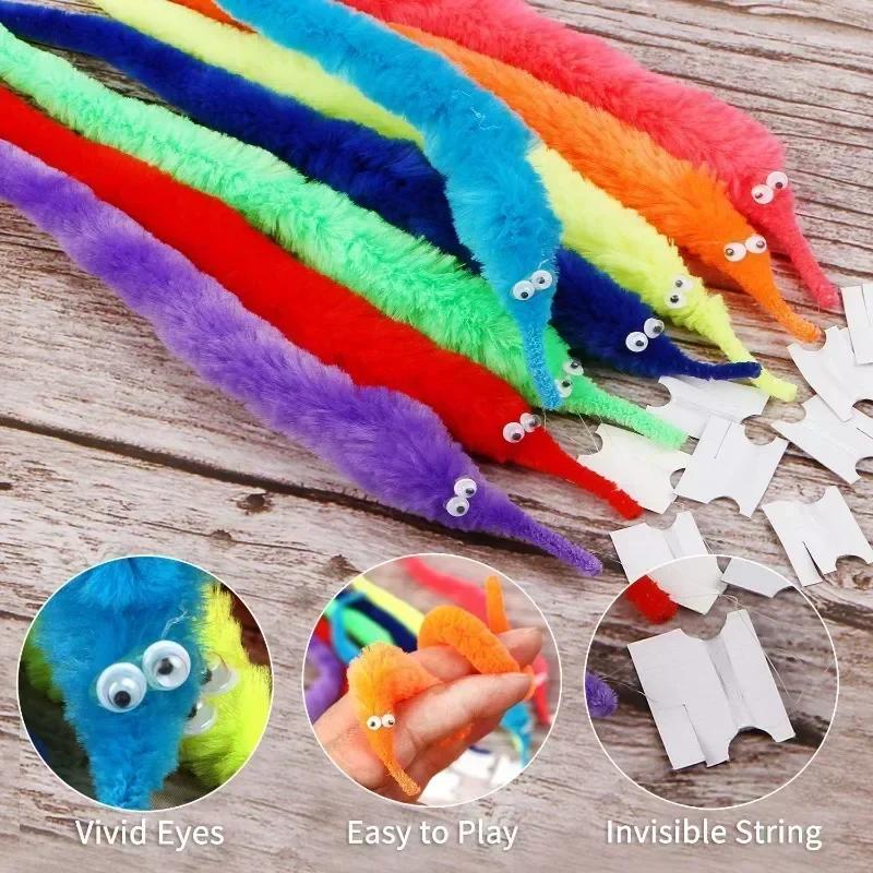 5PCS Funny Worm Magic Props Toys for Children Kids Beginners Wiggly Twisty Worm with Invisible String Party Games Trick Toys