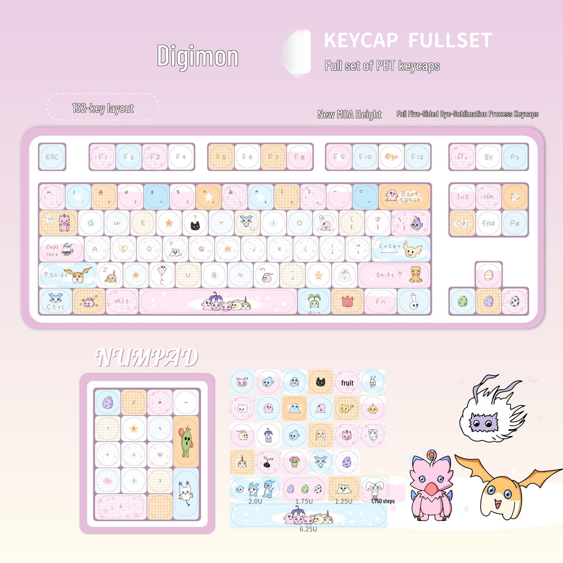 

Digimon PBT Dye-Sublimation Keycaps: Cute Cartoon Design for 75/87/98/108 Keyboard Layouts (MOA Original Height).
