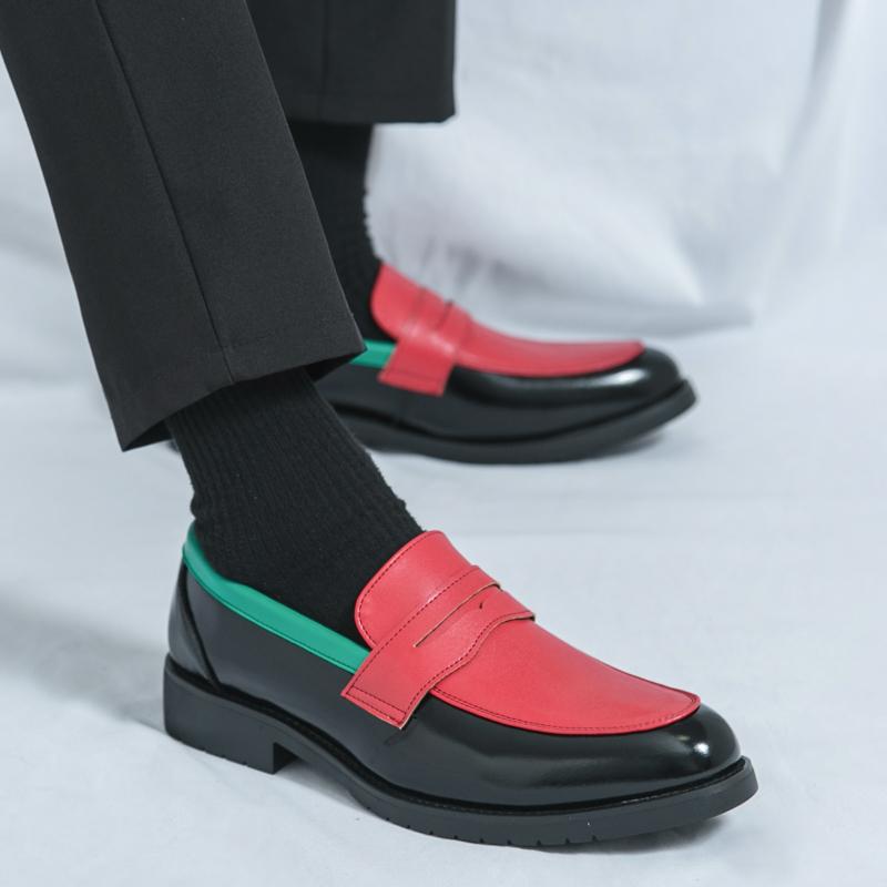 Fashion Britain Trend New Retro Pointed Mixed Color Slip On Flats Shoes Men Casual Penny Loafter Formal Dress Footwear Zapatos Hombre