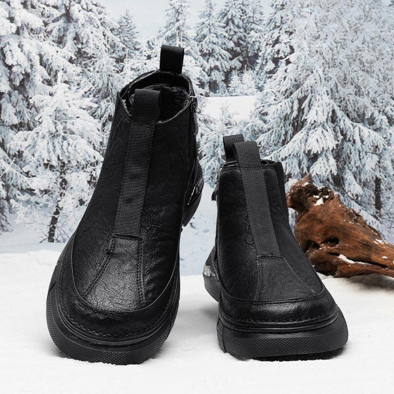 Male Casual Boots Thick Sole Platform Brown Round Toe Velvet Men's Leather Chelsea Shoes Classic Original Low Price In Promotion