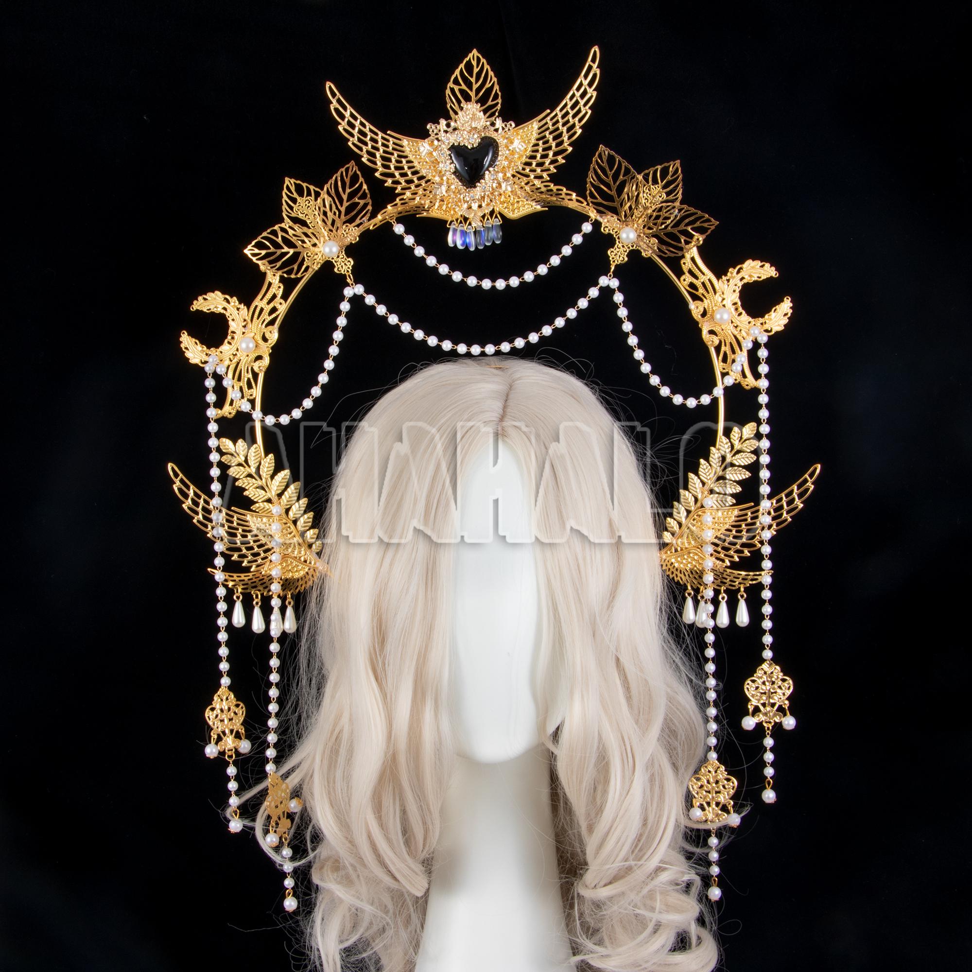 

Gothic KC Halo Vintage Sun Goddess Baroque Angel Wings Halo Headpiece Lolita Tiara Crown Headband Halloween Hair Accessories