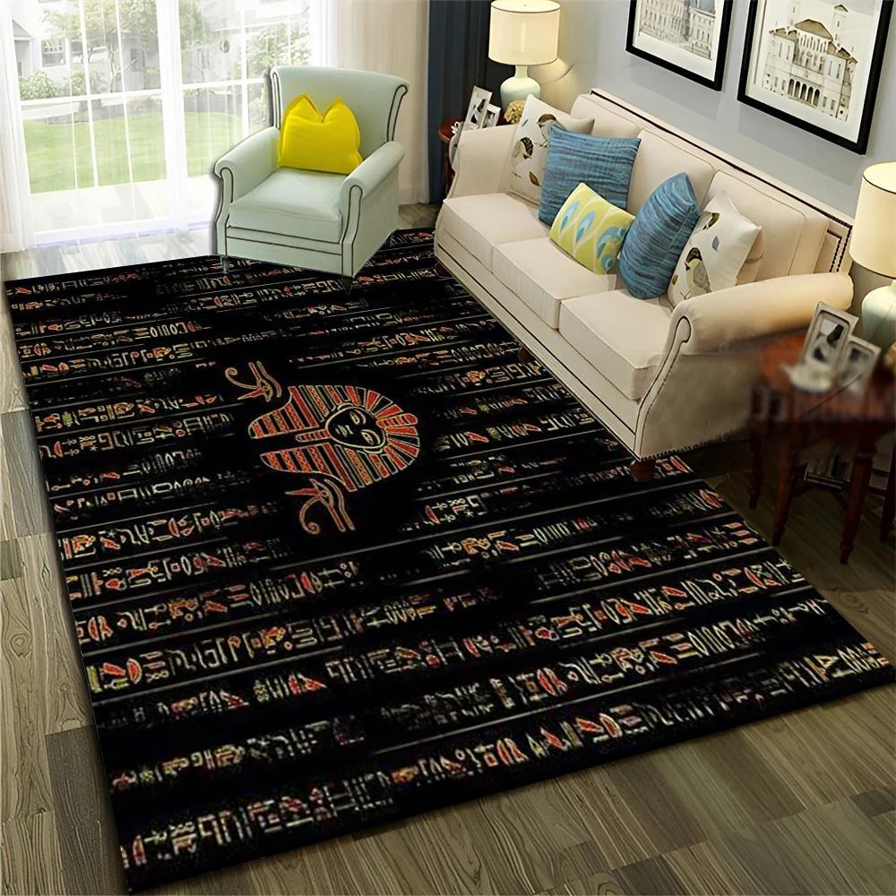 3D Egyptian Pharaoh Hieroglyphics Carpet Rug for Home Living Room Bedroom Sofa Doormat Decor,kids Area Rug Non-slip Floor Mat