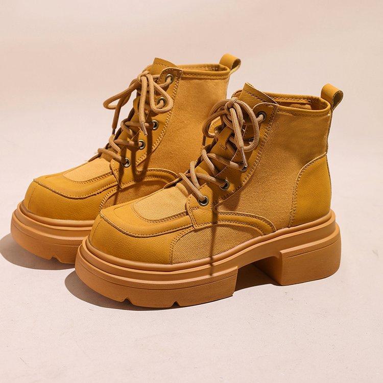 

2025 autumn and winter new thick-soled Martin boots women s green thin splicing retro lace-up British style knight short boots 35