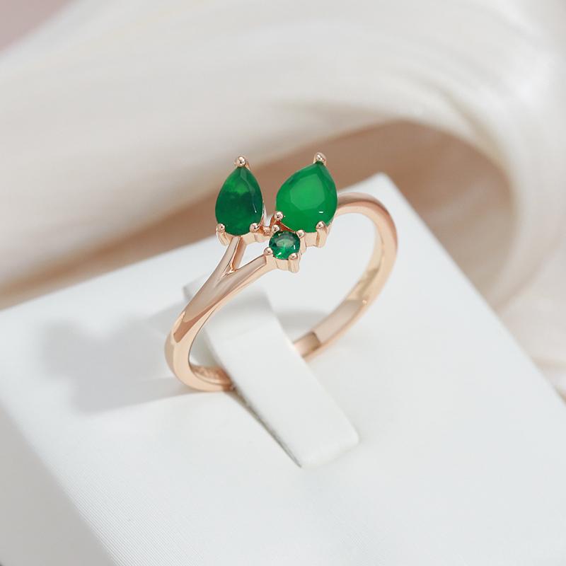Kinel Green Leaf Zircon Rings For Women Rose Gold Color Daily Jewelry