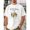 European Sizes White Men's T - Shirt: "Tuscany Vineyard Landscape Print"
