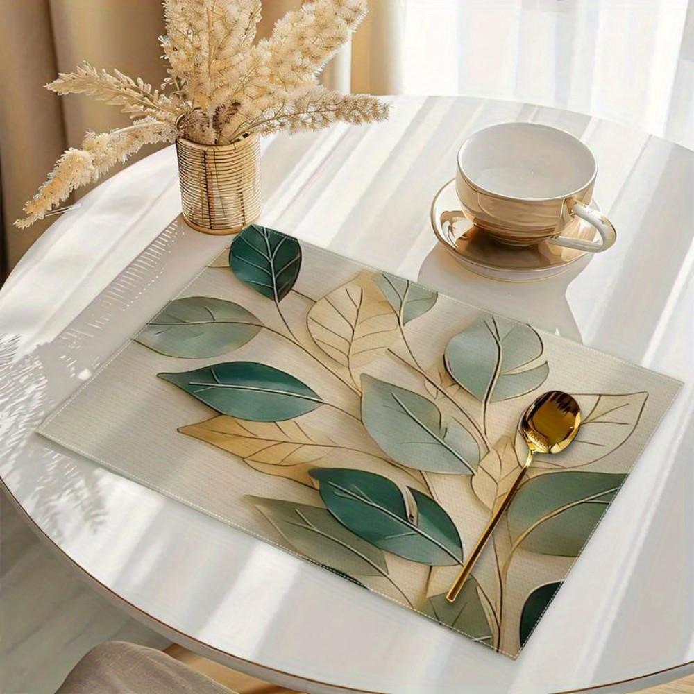 4/6/8/10pcs small fresh leaf placemats are durable and machine washable for daily kitchen and dining table decoration