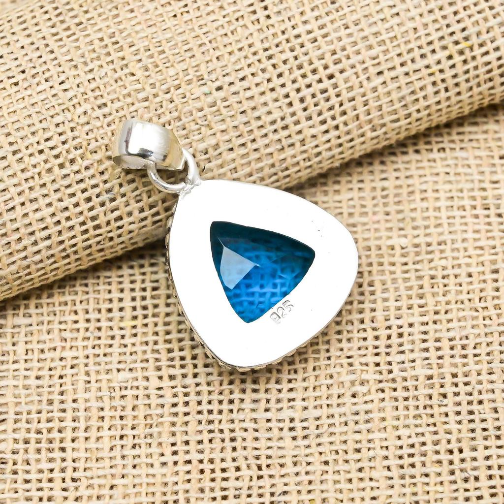 Blue Topaz Gemstone Handmade 925 Sterling Silver Jewelry Pendant For Wedding Gift