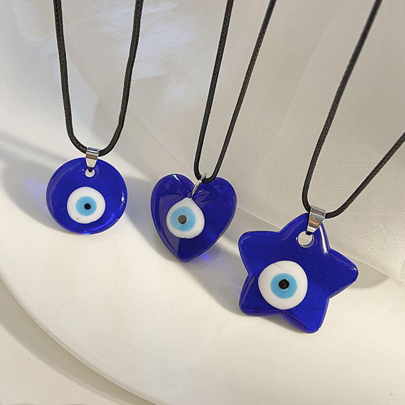 Halskette mit Anhänger „Devil's Evil Eye“ für Damen und Herren, Stern, Herz, rund, blaues Glas, baumelnde Schlüsselbeinkette, Vintage-Schmuckzubehör