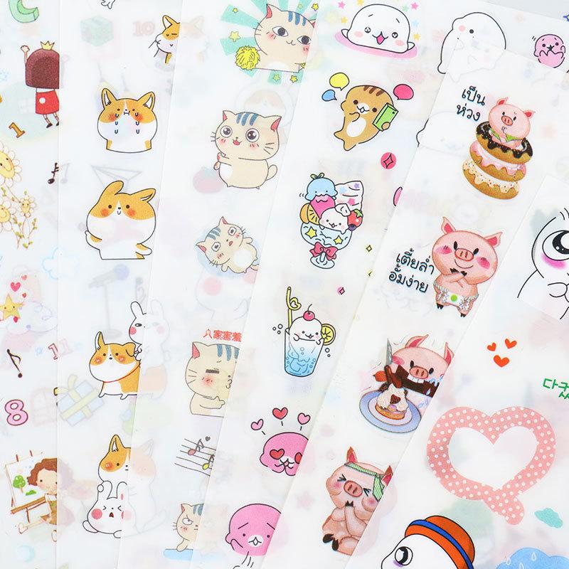 6 Sheets/Set Korean Version Cartoon Transparent PVC Stickers Cute Animal Kawaii Self Adhesive Kids DIY Scrapbooking Sticker