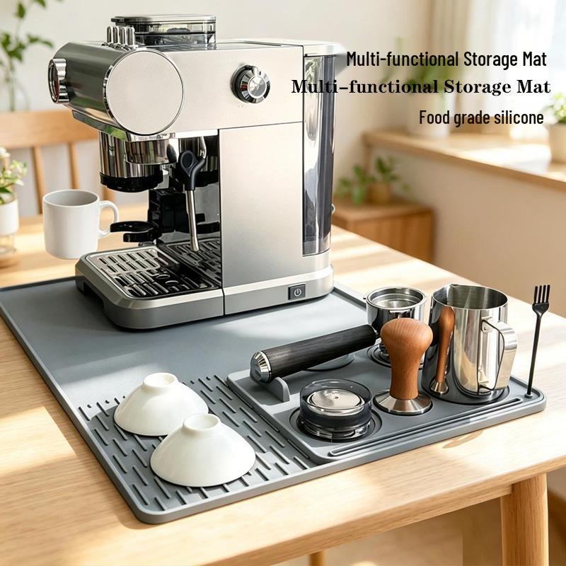 Food-Grade Silicone Coffee Machine Mat: Square Two-in-One Draining & Tamping Tray for Bar Counter.