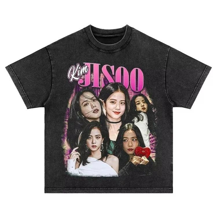 

Хлопковая стираная футболка Jisoo 2026 Модная одежда Харадзюку Унисекс Высококачественная одежда Хлопковые футболки для фанатов Подарки L бежевый