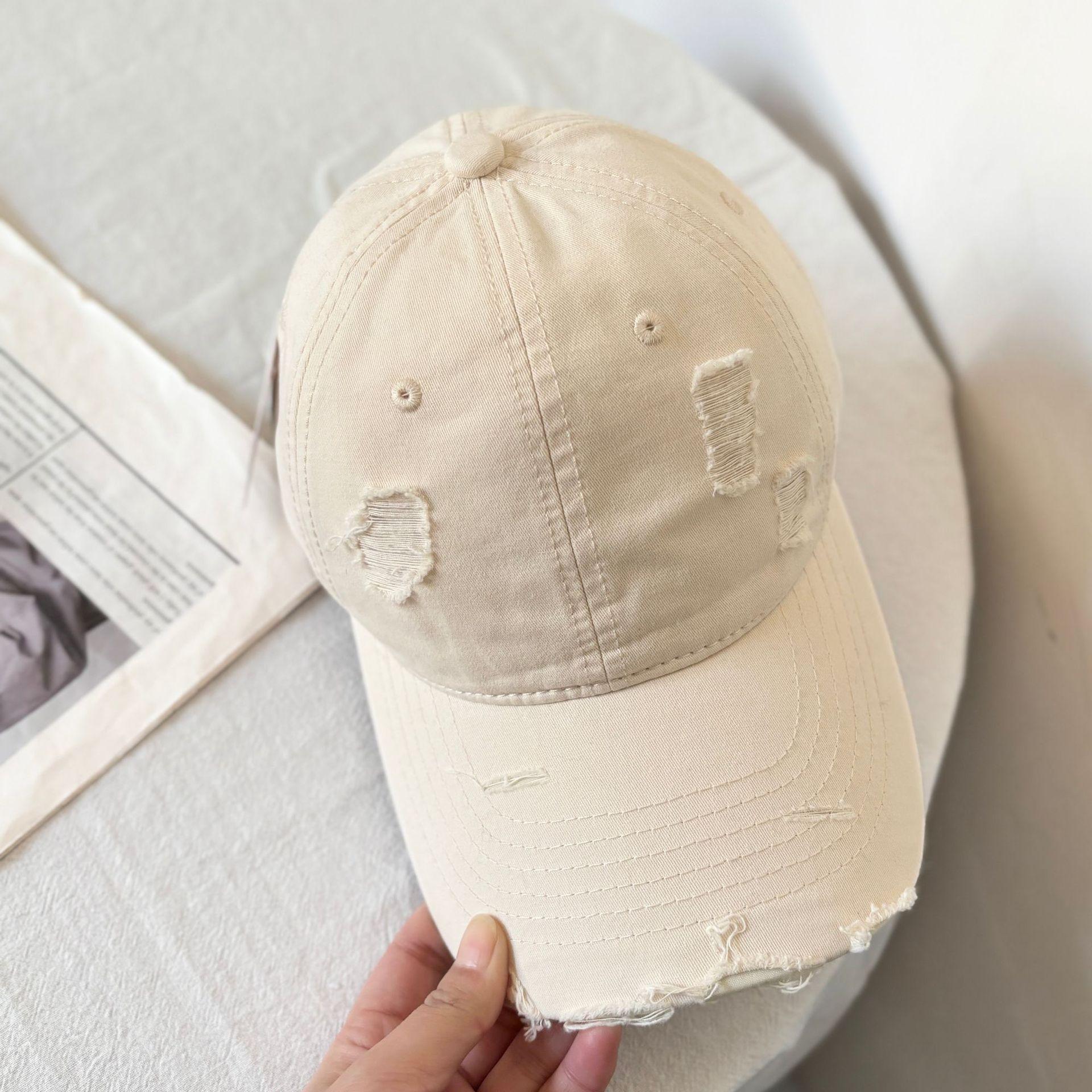 

Уличная однотонная бейсболка с состаренным рваным краем, унисекс, трендовый бренд, уличный кэжуал, универсальная солнцезащитная шляпа M（56-58cm）