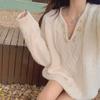 V-neck Twist Sweater Women In The Long Section of The Fall and Winter Loose Lazy Wind Gentle Pullover Knitted Tops
