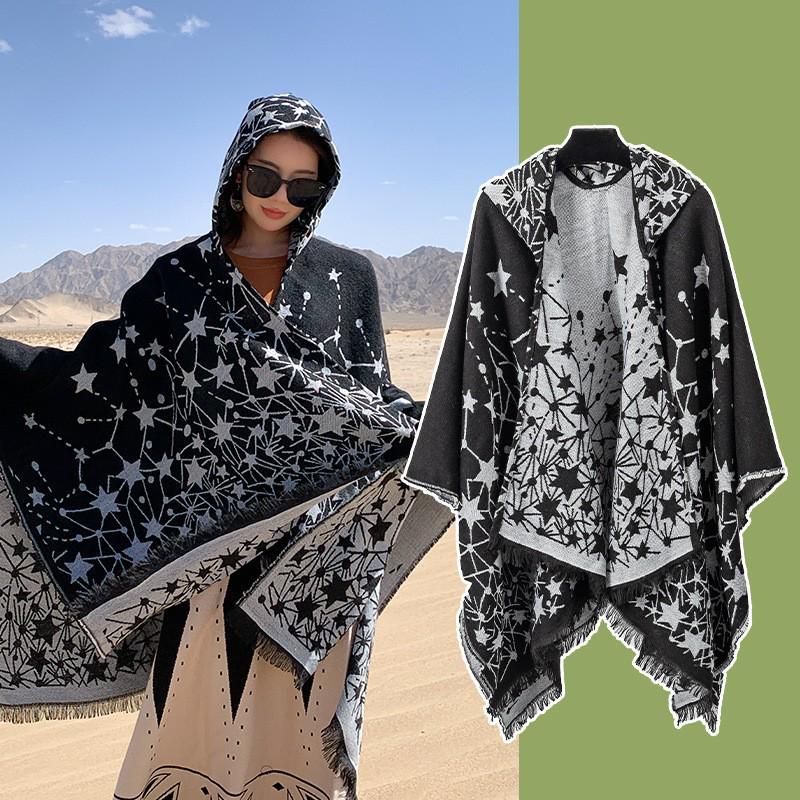 Yunnan Dali Ethnic Style Women's Warm Hooded Scarf Cloak