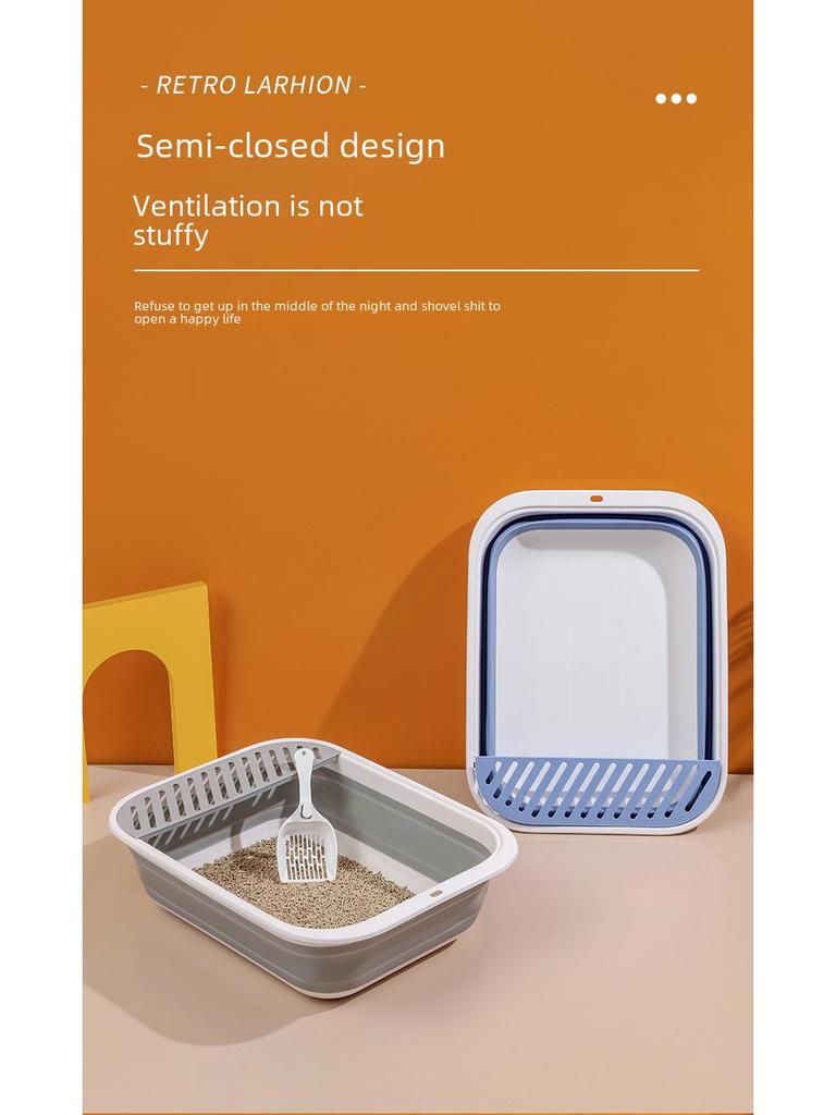 Faltbare, halbgeschlossene Katzentoilette – übergroß, spritzwassergeschützt, leicht zu reinigen