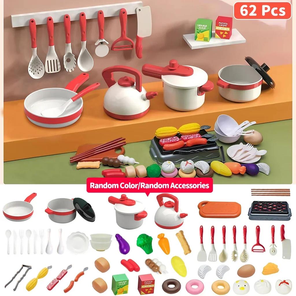 Non-Toxic Children Pretend Play Simulation Kitchen Toys Set Cookware Fruits Cutting Kitchen Accessories Cooking Toys For Kids Children Gifts
