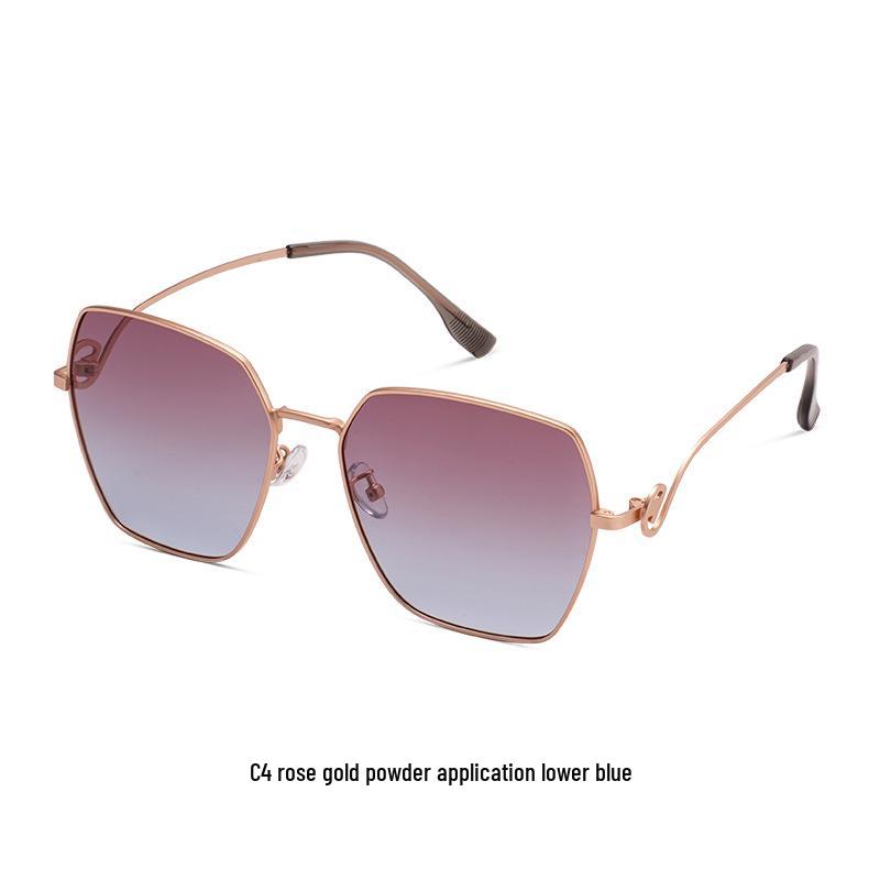 Polygon Metal Sunglasses 8719: Stylish Large Frame, Slimming, UV Protection, Polarized.