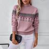 2025 Autumn/Winter Stand Collar Jacquard Long Sleeve Color Block Knit Pullover Sweater