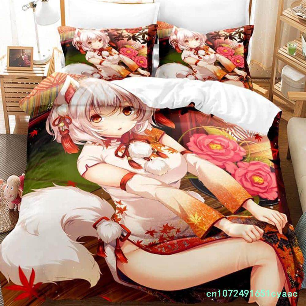 3D Anime Kawaii Girls Momiji Inubashiri Bedding Set Single Twin Full Queen King Size Bed Set Adult Kid Bedroom Duvetcover Sets