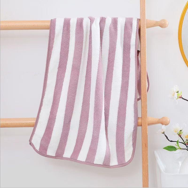 Soft Absorbent Coral Fleece Face Towel - Simple Stripe Design for Adults