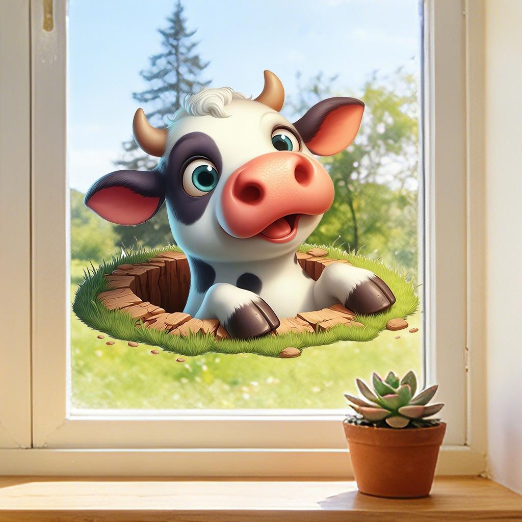 Self-adhesive Peeking Cow Wall Stickers Floor Decals for Living Room Bedroom Home Decor