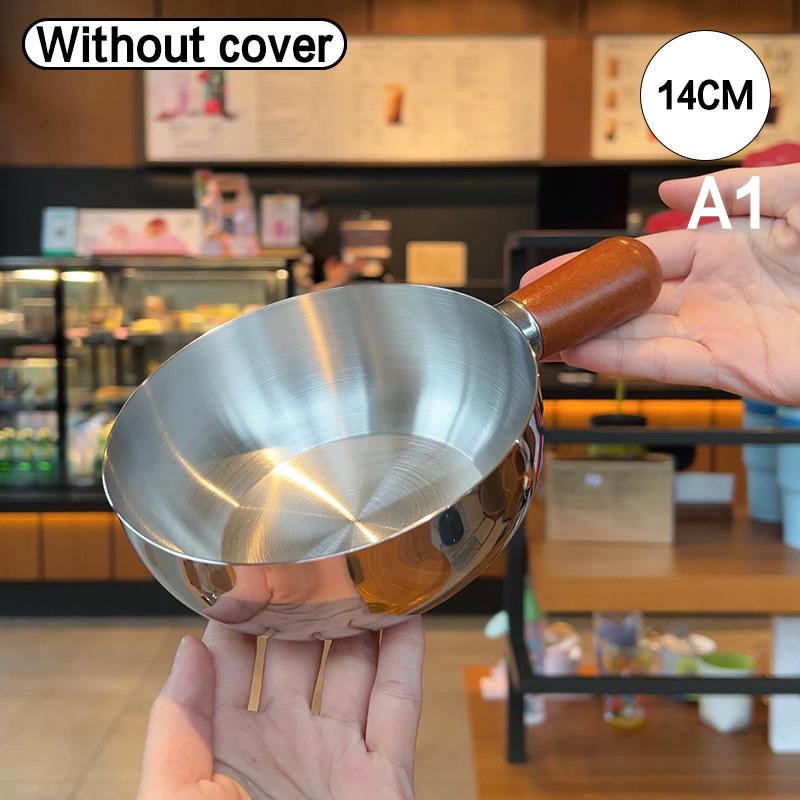 

Compact Stainless Steel Noodle Pot with Wood Finish High-End Look for One Person Perfect for Baby Food Milk Snacks Cooking Pot