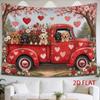 2D Flat - 2D Flat - 1pc 2D Flat Tapestry Under Cherry Blossoms, a Red Truck Carries Adorable Puppies with Overflowing Hearts, Embodiment of Springtime