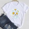 (Asian Size) Clothing Casual Tee Top Watercolor Floral Flower Style 90s Fashion T Shirt Short Sleeve Women Print Lady Female O-neck Graphic T-shirt