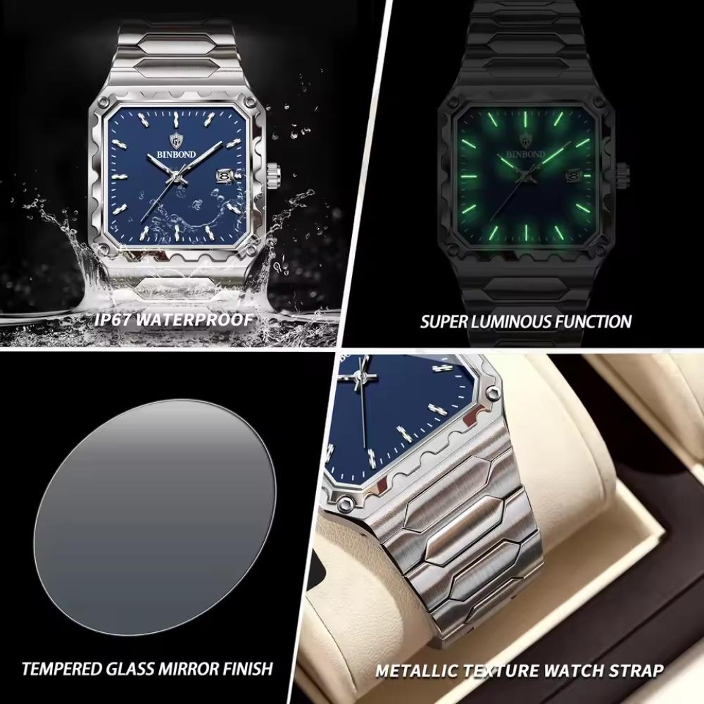 BINBOND Men's Luxury Quartz Watch Durable Accurate Luminous Waterproof Auto Date Business Fashion Wristwatch