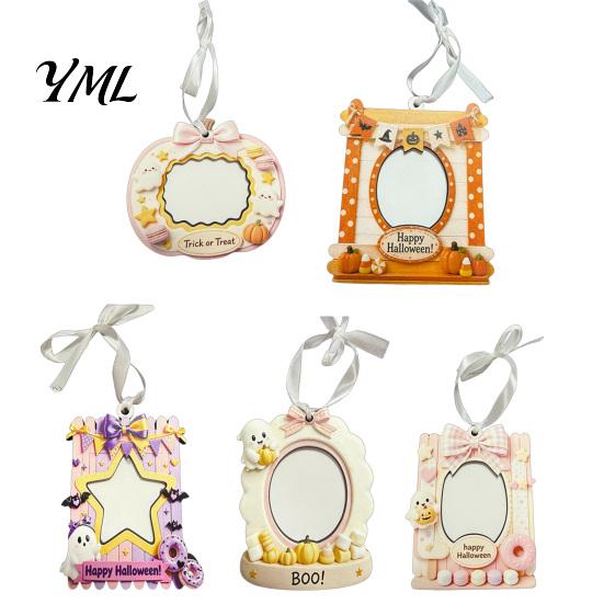 Family Keepsake Frame Mini Halloween Picture Frame, Small Cute Ghost Pumpkin Photo Ornament, Lightweight Wooden Decorative Postcard Holder for