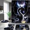 Roaring Black Dragon Bathroom Set Under Moonlight - Waterproof Shower Curtain, Toilet Lid, Bath Mat, And Contour Mat