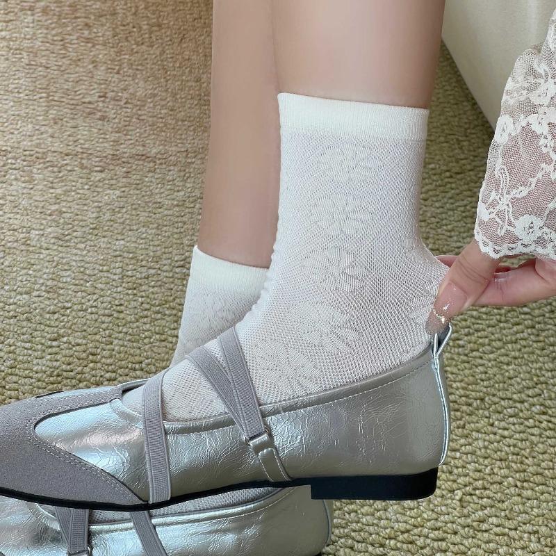 Summer Lightweight Children's Cool-feeling Mulberry Silk Pile Socks, Flowered Mid-calf Socks, Simple Dark-patterned Women's Socks, Boneless