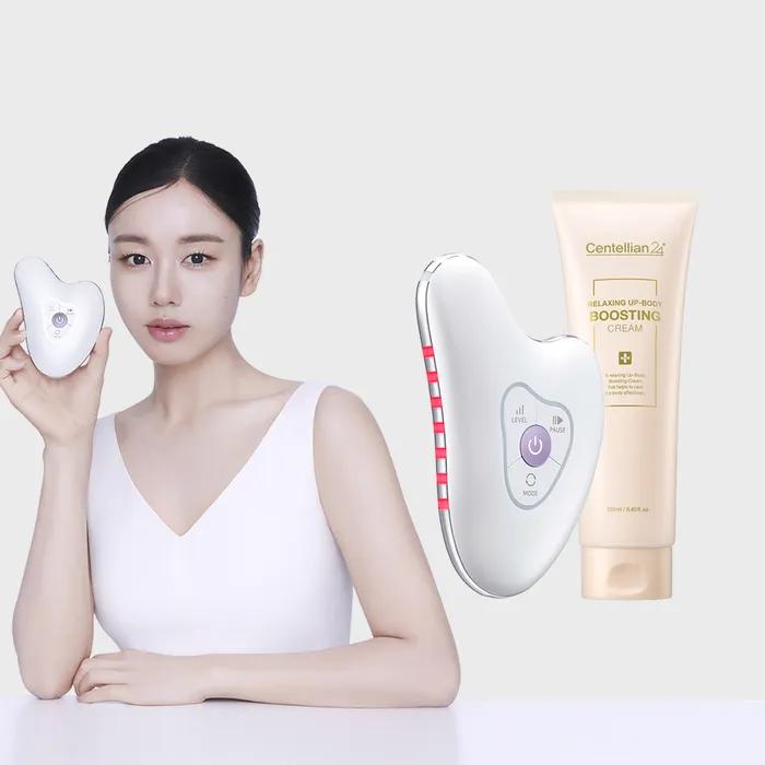 CENTELLIAN24 Madeca Prime Ritual White Pearl High Frequency Galvanic Gua Sha Massager + Relaxing Up Body Boosting Cream 250ml