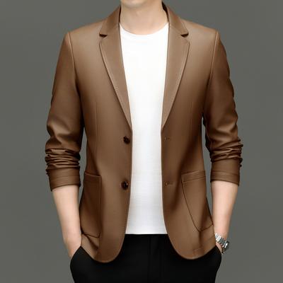 Lederanzug Herren Frühling und Herbst Anzug Lederjacke Mittleren Alters und Jung Freizeit Geschäftsanzug Lederjacke Oberteil