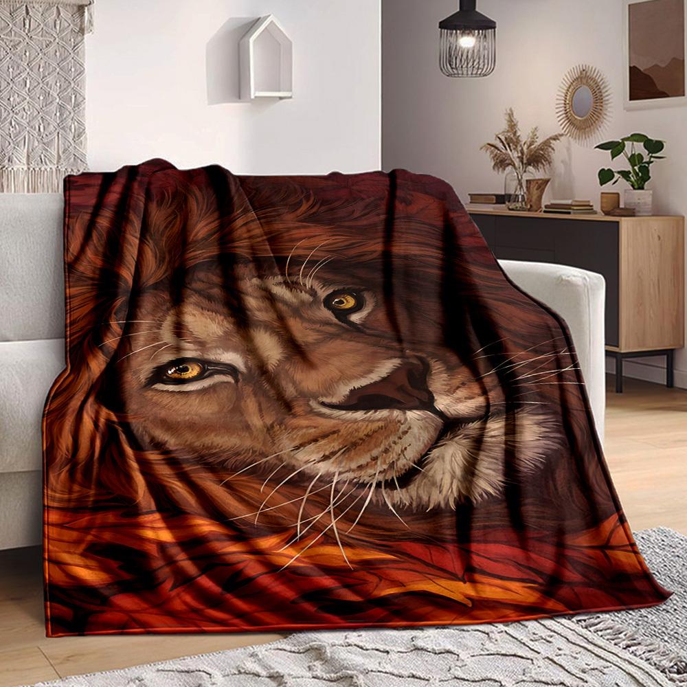 1PC Lion, Autumn Leaves Print Blanket, Soft Throw Blanket - Warm & Cozy for Couch, Bed, Office, and Travel yy250912170 75x90cm